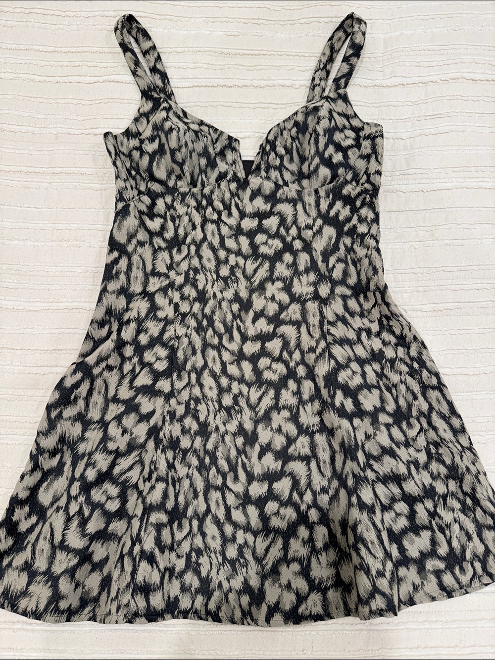 Animal Print Fit-and-Flare Dress in Black and Cream